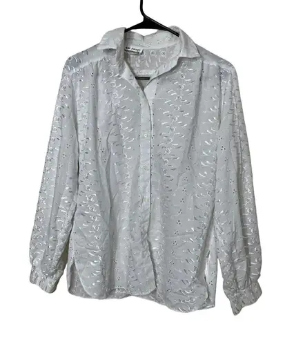 Vintage All Hours Womens White Embroidered Eyelet Shirt Bohemian Cottagecore