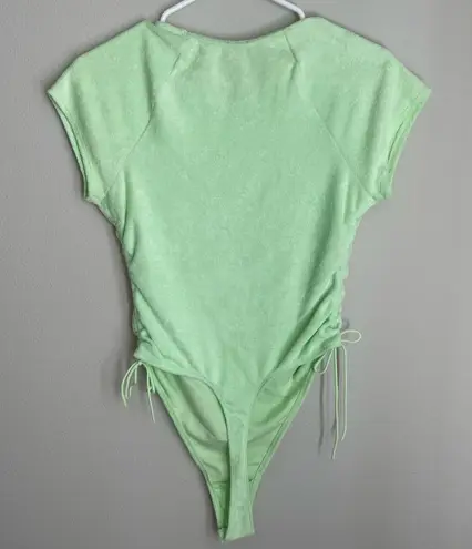 NWT Savage X Fenty Green 70s Ruched Terry Thong Teddy Bodysuit Size M