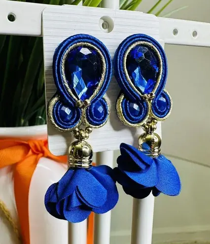 Handmade Dangle Drop Earrings with Chrystals Soutache handcrafted UniqueJewelry