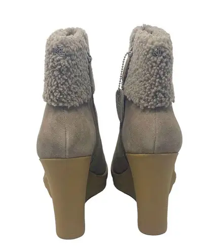 Ralph Lauren NEW LAUREN  Steph Shearling-Cuff Wedge Booties Taupe Size 9.5