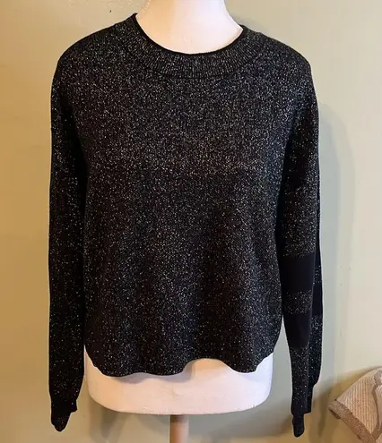 John + Jenn  black silver knit metallic crewneck sweater