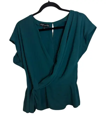 Montgomery Post Deep Teal Short Sleeve Wrap Blouse Blue Size L