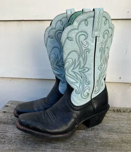 Ariat  Black Blue Snipped Square Toe Saddle Vamp Cowgirl Western Boots 6.5B