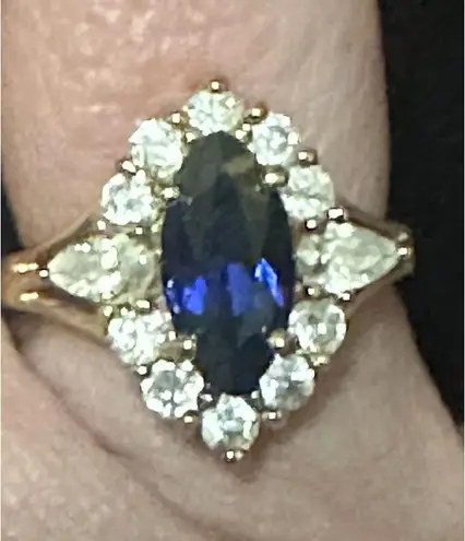 925 Sterling Silver Natural Blue Sapphire With CZs Size 7