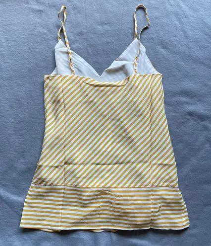 Gold Hawk 100% Silk Cami Gold & White Stripe Tie Waist Front Small Boho Coquette Yellow