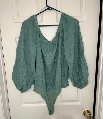 No Excuses ee:some NWT Teal Surpluses Sleeve Off Shoulder Bodysuit sz L