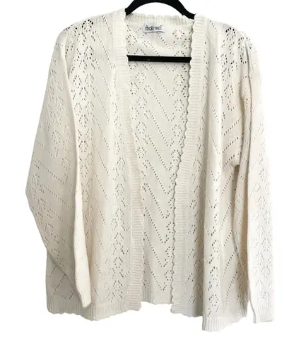 That's Me! Crochet Cardigan Open Front Knit Sweater Cream M Office Grannycore Size M