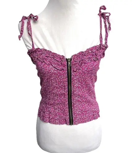 Urban Renewal Floral Front Zipper Crop Top Purple Size Medium