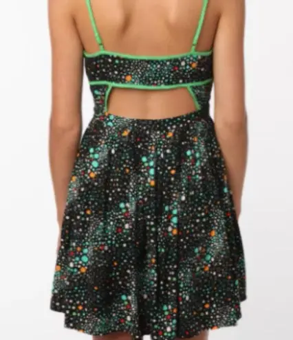Cooperative Polka Dot Fit & Flare Mini Dress Cutouts Green Black Skater size 6