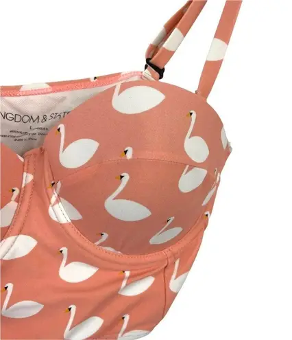 Kingdom & state Peachy Coral Swan Print Retro Longline Bikini Top Swim Top Large