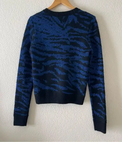 Pam & Gela Blue Metallic tiger Animal Print Sweater