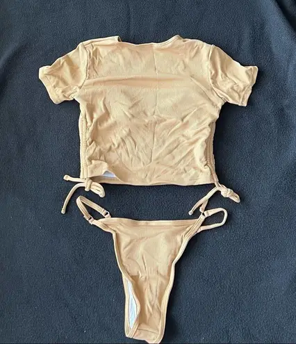 Boutique ribbed ruched t shirt bikini set