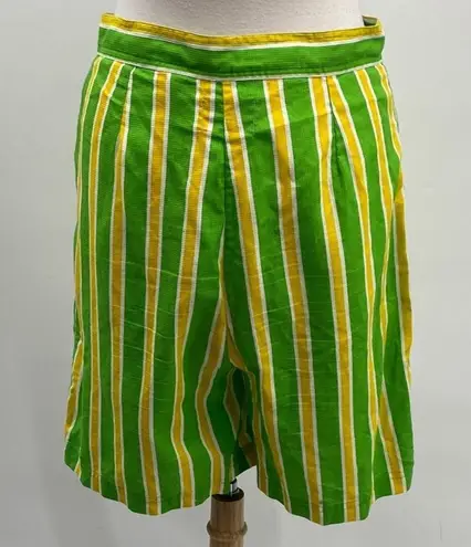 Vintage 80s Striped Wrap Front Skort Patterned Cotton Lime Green Yellow Womens M Size M