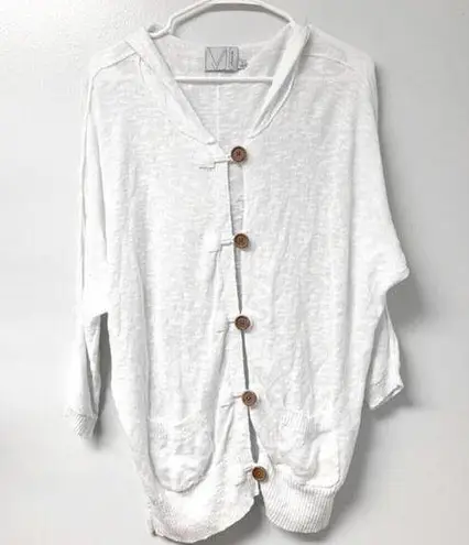 Michael Stars  White Cardigan With Pockets and Wood Buttons XS