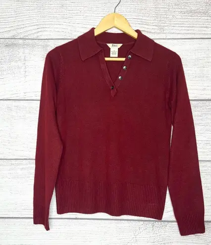 Vintage Bass Red Long Sleeve Collared Sweater Top Size Small