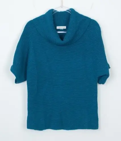 Coldwater Creek Womens Short Sleeve Cowl Neck Knit Sweater Size M Blue Office