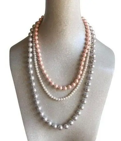 Three Beaded Medium Light Gray Small Pink Avon Marked Mini Ivory Necklace Bundle