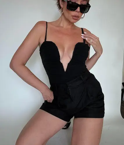 Cutout Corset Bodysuit Black Size L