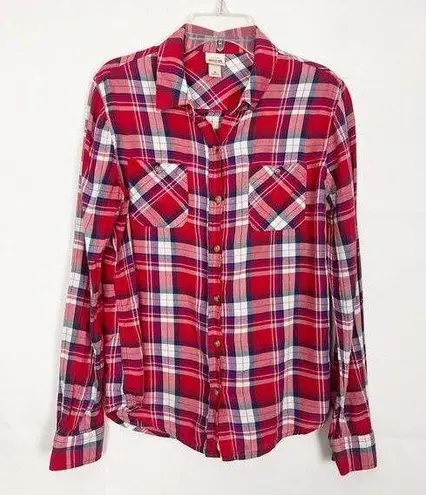 Mossimo Shirt Womens Medium Cotton Plaid Western Cowgirl Rodeo Festival Country Red