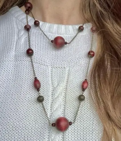 American Vintage Vintage Burgundy Beaded Necklace “Rosalie” Statement Maximalist Red Purple 