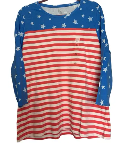 kim rogers XL STARS & STRIPES PATRIOTIC SUMMER 3/4 SLEEVES TOP NWT