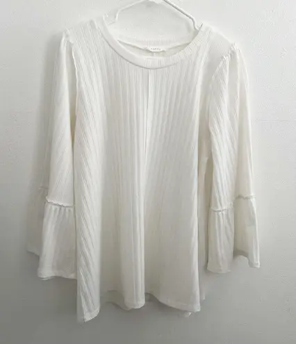 Anthropologie Entro Womens Bell Sleeve Boat Neck Ivory Rib Knit Tunic Top XLARGE Womens