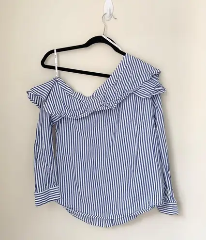 Bardot Striped Asymmetric Striped Button Down Shirt