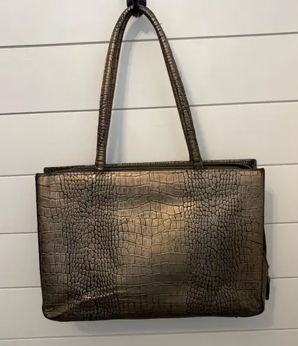 Vintage Leather Franklin Covey embossed Crocodile Handbag Laptop bag Gold
