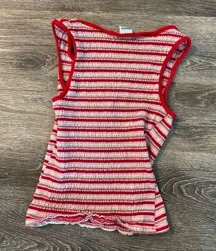 Bonkers Y2k vintage rainbow striped smocked red multicolor crop tank top small