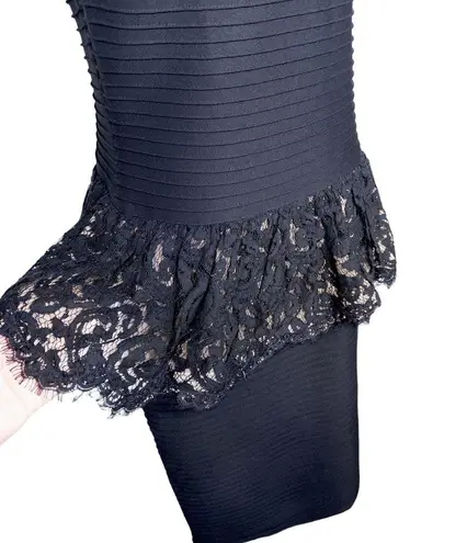 Tadashi Shoji Pintuck Peplum Sleeveless Stretch Sheer Lace Dress Black Medium