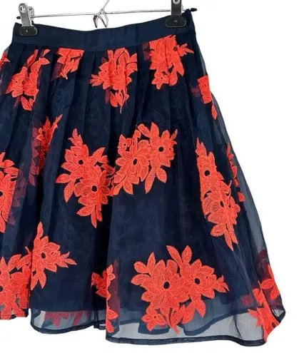 Maeve Navy Coral Floral Appliqué Circle Skirt size 0