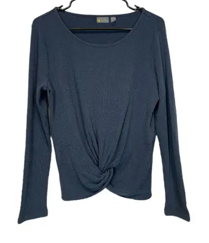 Zella  Dark‎ Blue Ribbed Long Sleeve Twist Front Sweater Size L - Image 1