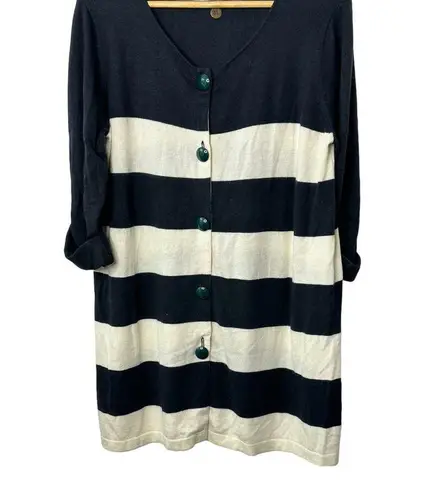 Isabella Sinclair Black & White Stripe Cardigan Chunky Buttons Women's Large