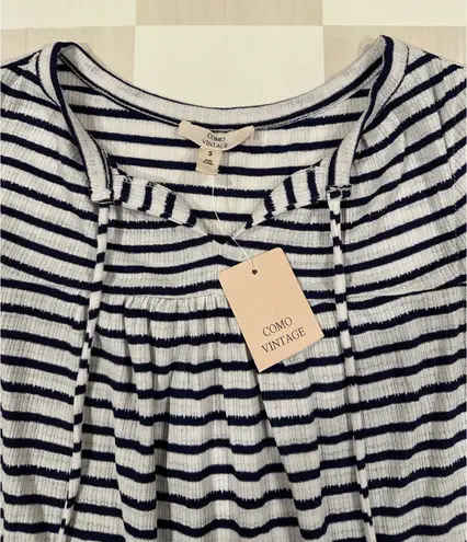Como vintage Navy Blue White Striped Peplum Coastal Grandma Tank Top