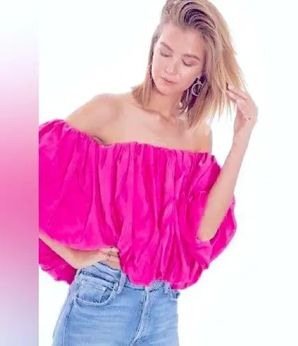Acler AUS Franklin Magenta Off the Shoulder Pleated Bubble Top AU Fashion Week 4 Pink