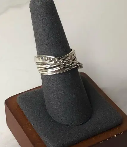 MICHAEL DAWKINS Sterling Silver Crossover Bypass Ring w Granulation Detail