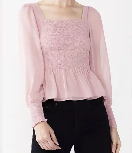 Nine West  NWT square neck smocked blouse pink mauve sheer chiffon ruffle top