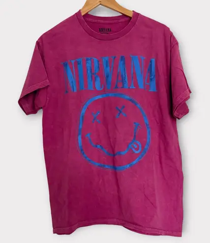 Nirvana Band Tee Pink/Blue Graphic T-Shirt L NWOT