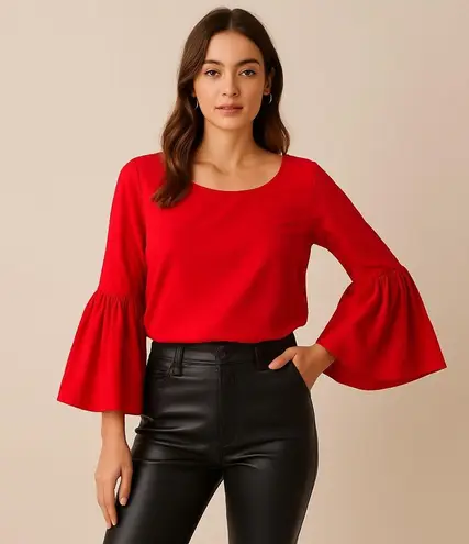Jane and Delancey Red Bell Sleeve Blouse | Romantic Holiday Top | Size M