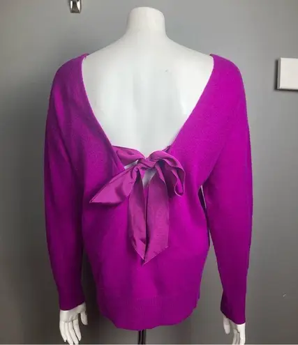 Trina Turk  cashmere sweater medium NWT violet open back bow purple pink colorful