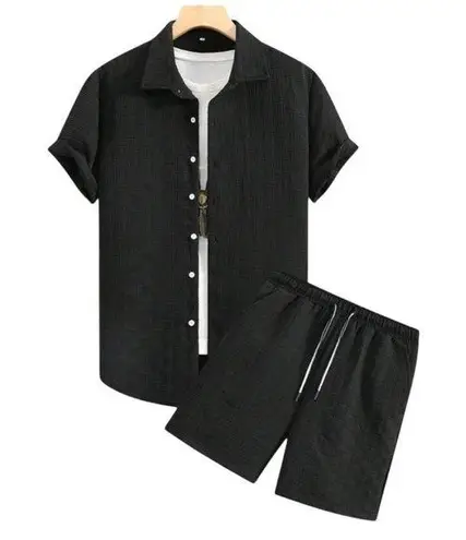 Black Manfinity Homme Men Solid Shirt & Short Set