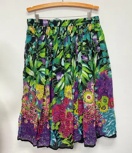 Take Two PXL Floral Midi Skirt Elastic Waist Lightweight Colorful Tropical Boho Black Size undefined