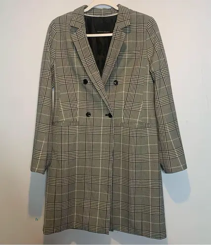 Banana Republic  Glenplaid Long Car Coat Black White Plaid Checks Double Breasted