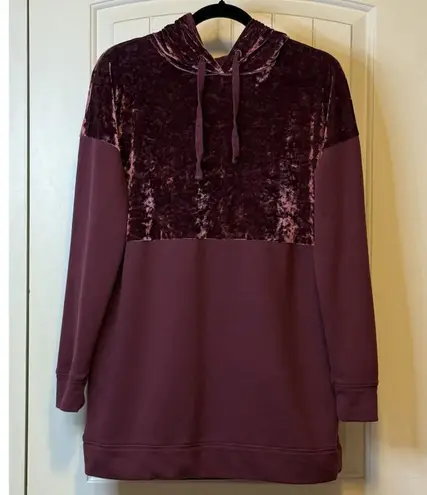 Flirtitude Active Hoodie M/L Burgundy Velour Sweatshirt Pullover Long Sleeve Gym