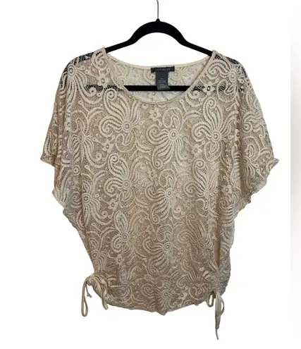 Suzy Shier Beige Floral Lace Ruched Y2K Blouse