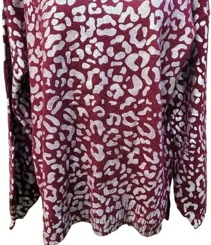 Kori America NWT Burgundy Foil Leopard Print Sweater Women's Medium CrewNeck