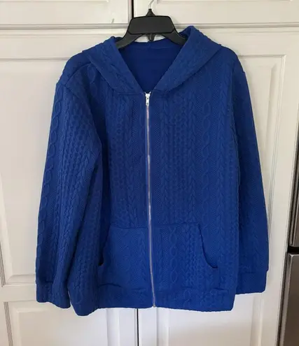 Royal Blue Textured Cable Knit Full Zip Hoodie Jacket Women's Size L Cozy Size L