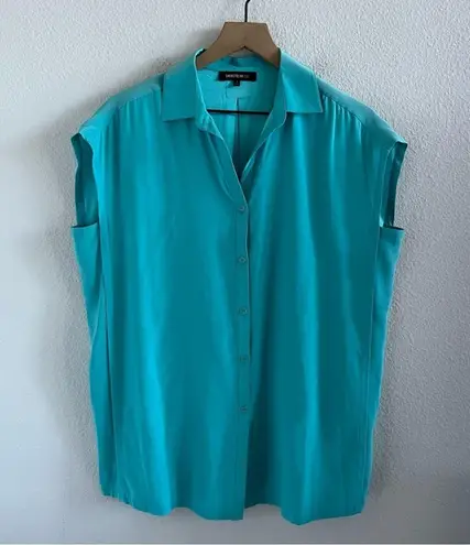 Lafayette 148 New York 100% Silk Teal Oversized Top Blouse Tunic Small Blue