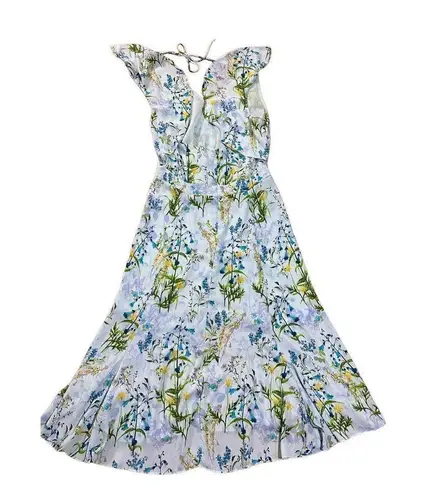 Adelyn Rae ruffle floral midi open back sky blue dress sz M