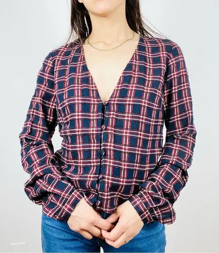 Veronica Beard PEGGY PLAID LONG SLEEVE BLOUSE